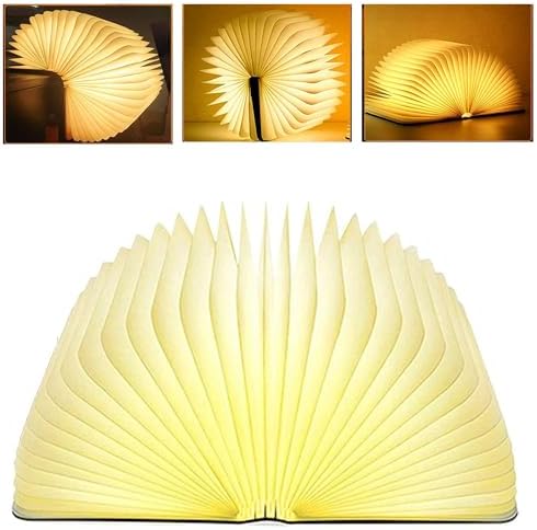 Uniquedotkart Folding Book Lamp | 3 Color Changing Magnetic LED Night Light | USB Rechargeable Portable Mood Light for Home, Bedroom, Office & Gift (Wood Finish),White