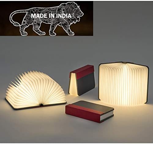Uniquedotkart Folding Book Lamp | 3 Color Changing Magnetic LED Night Light | USB Rechargeable Portable Mood Light for Home, Bedroom, Office & Gift (Wood Finish),White